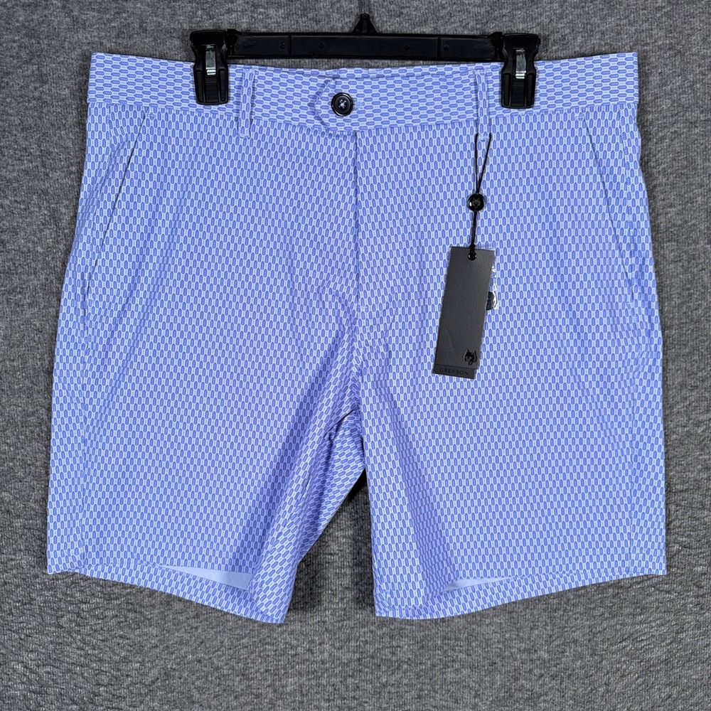NEW Greyson Montauk Shorts Mens 35 Blue Heron Long Tail All Over Print Golf 8"